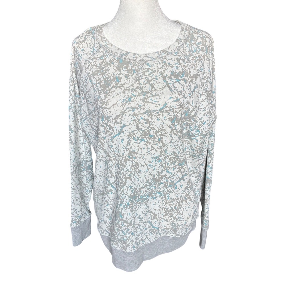 Eddie Bauer Legend Wash Pullover Sweatshirt Grey Teal Abstract Splatter Large